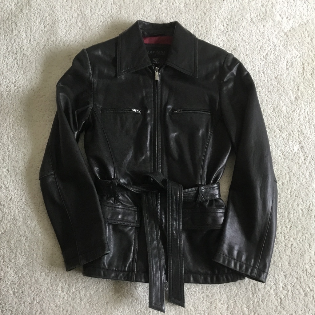 Vintage Express World Brand Black Leather Jacket